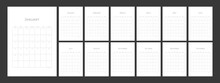 2023 Simple Minimalist Calendar. Week Starts Sunday. Modern Monthly Calendar Planner Design For Printing. Set Of 12 Pages Desk Or Wall Calendar.  