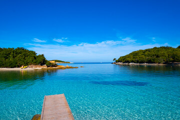 Azure water in Ksamil in Albania. Albanian maldives