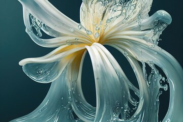 Wall Mural - intricate morphing of a blooming peoni flower into liquid dripping thick melting