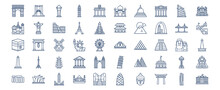 
Collection Of Icons Related To World Famous Landmarks, Including Icons Like Taj Mahal, Taipei, Torii And More. Vector Illustrations, Pixel Perfect Set