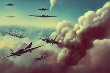 3d Illustration Of A War On A Battlefield With Planes.