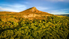 Aerial View Of Roseberry Topping A Distinctive Hill In North Yorkshire, England. It Is Situated Near Great Ayton And Newton Under Roseberry