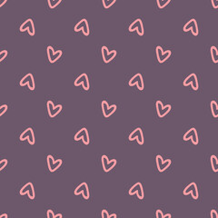 Wall Mural -  Pink hearts on purple background seamless pattern