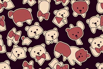 Wall Mural - Cute bear with bow tie seamless background repeating pattern, wallpaper background, cute seamless pattern background