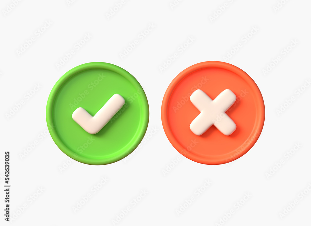 3d green tick and red cross icons. ok,yes,no elements graphic design ...