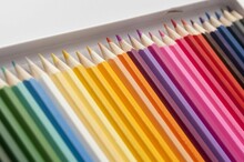 Set Of Sharpened Colored Pencils For Use In Artwork Over White Background