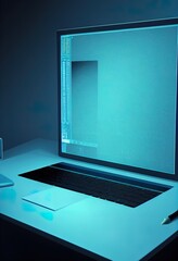 Wall Mural - 3d rendering illustration. laptop computer with blank screen and color keyboard place table in the d