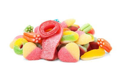 Poster - Pile of different jelly candies on white background