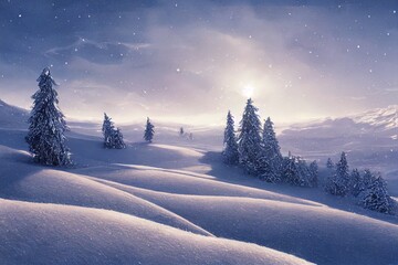 Poster - snovy trees on winter mountains