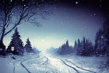 Wall Mural - Winter. Snowfall.