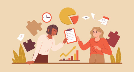Wall Mural - bussines office workers. women on background of graphs and diagrams, partners and colleagues. collab