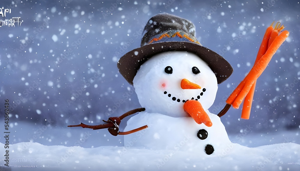 The snowman is made out of three big balls ofSnow. His eyes are two ...