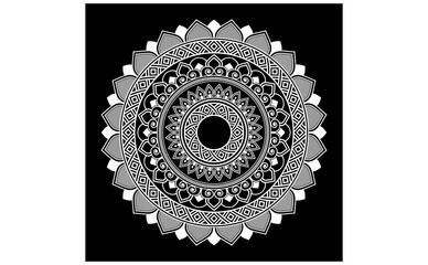 Wall Mural - White mandala on black background, Pattern Stencil Doodles Sketch, Round ornament patterns for Henna, Mehndi, Tattoo