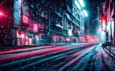 Wall Mural - The cold air numbs my face as I walk down the city street. The sidewalk is empty except for a few broken leaves that lay scattered on the concrete. A light snowfall lazily floats through the air, slow