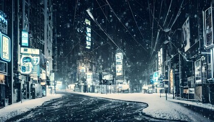 Wall Mural - I'm walking down the city street on a winter evening. It's cold and there's snow on the ground, but I don't mind. I love feeling the crisp air in my lungs and watching as people hurry by, wrapped