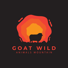 Wall Mural - wild mountain goat logo Sunset Outdoor vector design