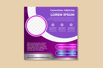Wall Mural - Creative social media post feed design. abstract background banner, poster, announcement job for company. space for photo collage and text with square layout. purple gradient with curve pattern.