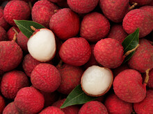 Fresh Ripe Lychee For Background, Top View...