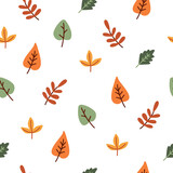 seamless pattern with falling autumn leaves on a white background. Vector illustration for your design