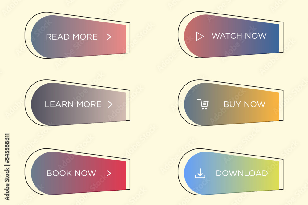 Modern trendy flat button vector set. Different color of main shape and ...