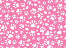 Animal Paw Print Seamless Pink And White Pattern. Dalmatian Spots.Vector Hand-drawn Background. 