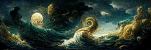 Storm In The Ocean. Fantasy Scenery. Concept Art.