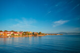 Fototapeta  - Krk. Town of Malinska harbor and turquoise waterfront panoramic view, Krk island in Croatia