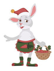 Wall Mural - Rabbit with basket of carrots, winter personage