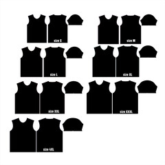 editable size template for jersey from size S to 4XL