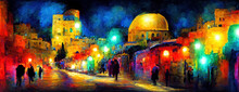 Night In Jerusalem Israel Bright Abstract Art