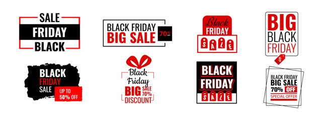 Black Friday sale discount promotional banner tag for social media, website, post, print, flyer, brochure, and business.