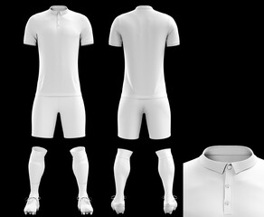 White isolated button-down jersey 3d mockup template on black background