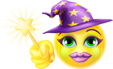 Wall Mural - A witch Halloween emoticon face emoji cartoon icon