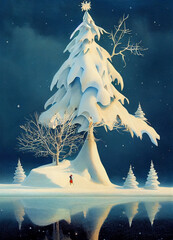 Wall Mural - Christmas tree , whimsical art, background, card, digital art, illustration