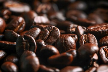 Poster - Closeup of coffee beans background.