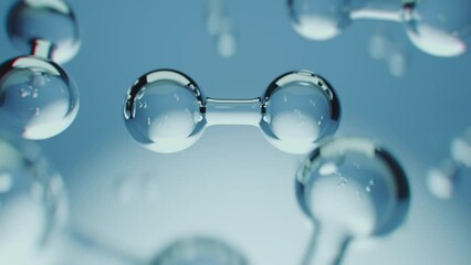 multiple shiny hydrogen or oxygen gas particles floating slowly in the air. photorealistic science, 