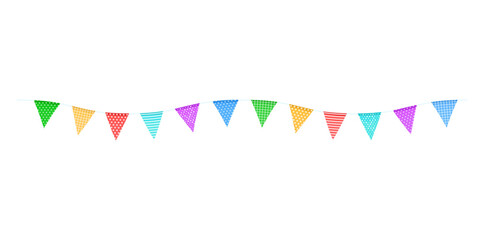 Wall Mural - Colorful flags garlands on a rope isolated on a transparent background. PNG on transparent background