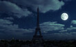 Paris at night during energy crisis, France. Full blackout of city