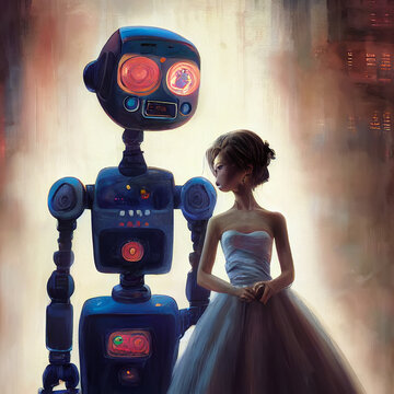 fantasy robot wedding couple