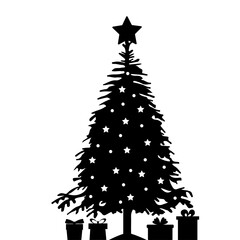 Sticker - silhouette tree with gifts, new year, christmas isolated vector