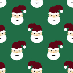 Wall Mural - Wrapping paper with character of santa claus. Seamless pattern with santa on green background. New year concept.