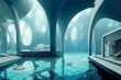 Futuristic sci-fi alien Underwater sea resort aquatic facility