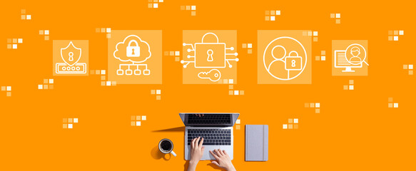 Data Security concept with person working with a laptop