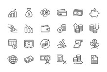 Money Management Related Icon Set - Editable Stroke, Pixel Perfect At 64x64
