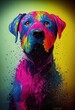 A Labrador Retriever covered in liquid paint, Generative AI