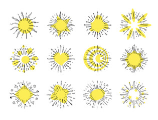 Wall Mural - hand drawn starburst. doodle explosion or sun shine black pencil sketch. abstract round contour wate