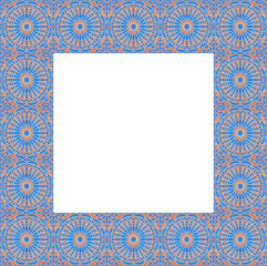 Wall Mural - Frame design with orange and blue arabic style decoration - concept with copy space