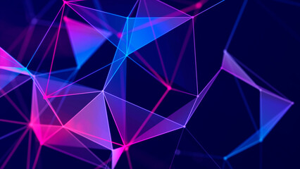 Leinwandbilder - Abstract polygonal space with connecting dots and lines. Dark background. Connection structure. 3d Widescreen