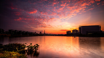 Wall Mural - Putra mosque during sunset sky, the most famous tourist attraction in Malaysia.