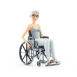 3d senior woman sitting in wheelchair
